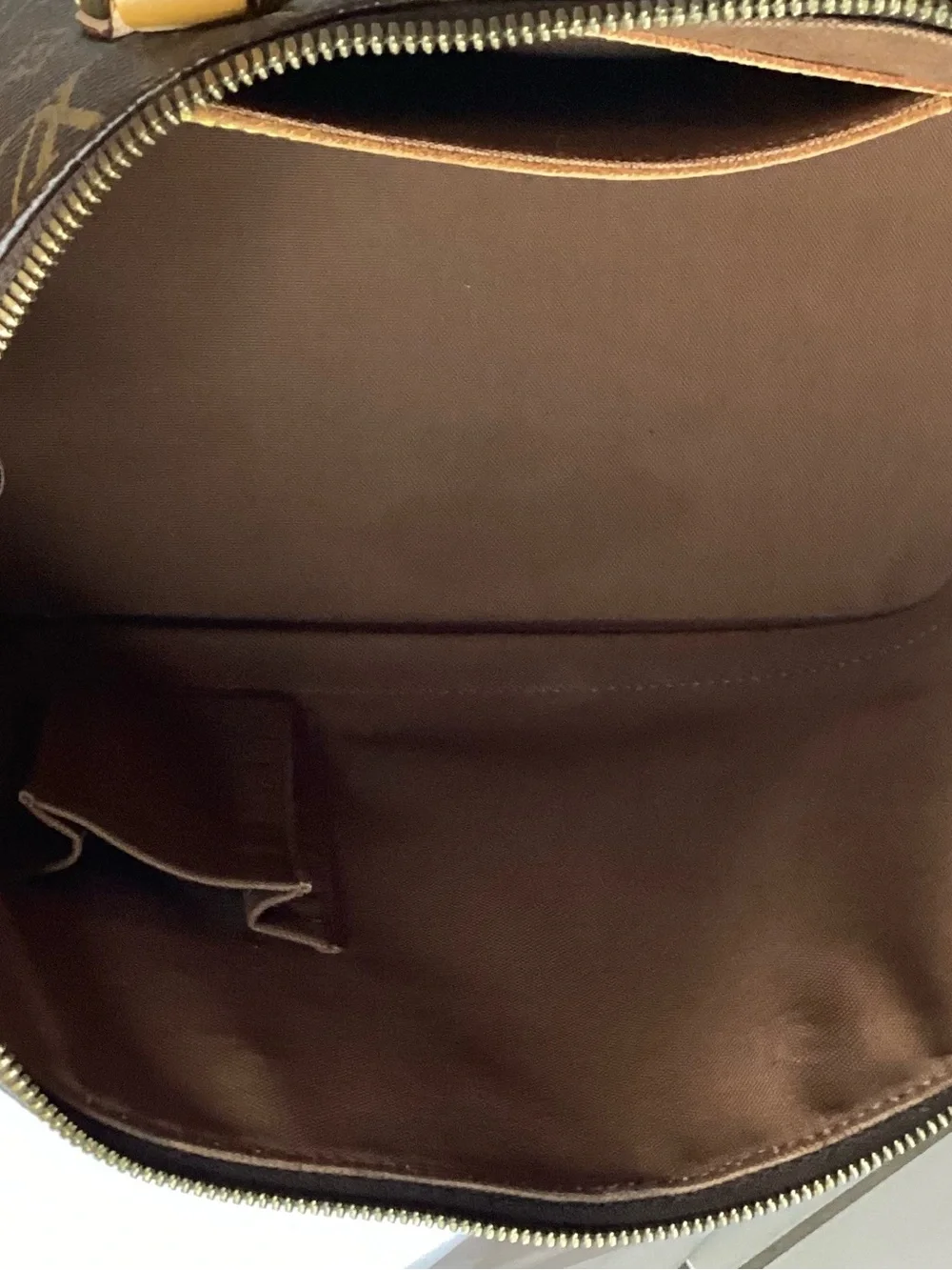 Louis Vuitton Brown Monogram Satchel with Tan Handles